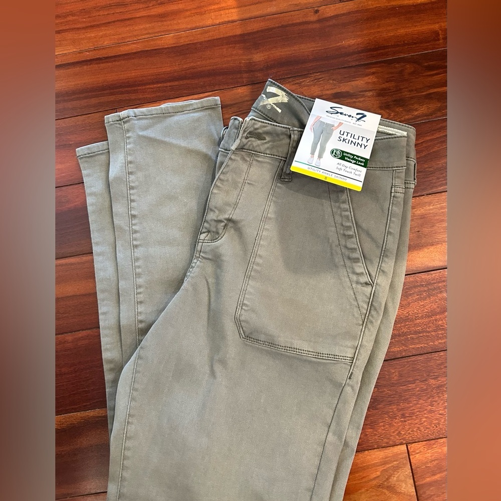 NWT-Seven7 Utility Skinny Ankle Jeans Olive Green-Size 8 - Picture 10 of 10